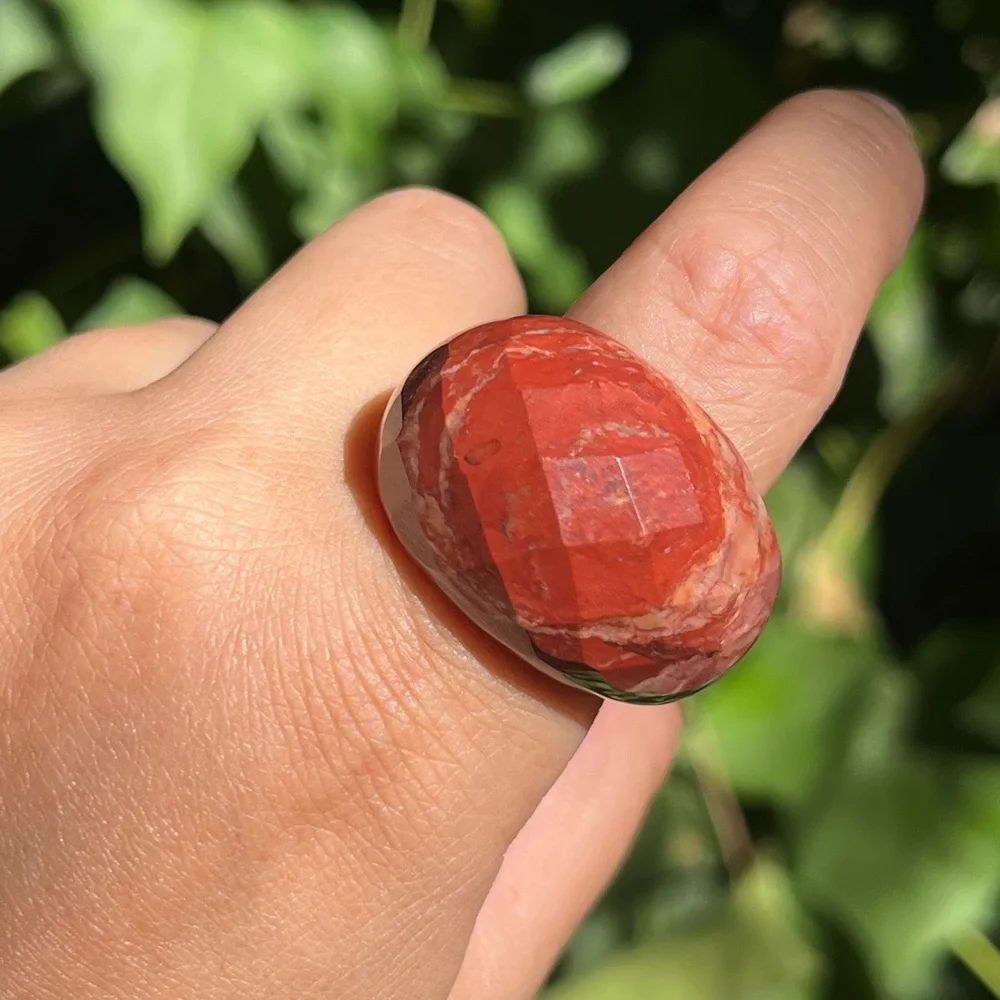 Size 9.75 Chunky faceted red jasper statement ring 0801‎